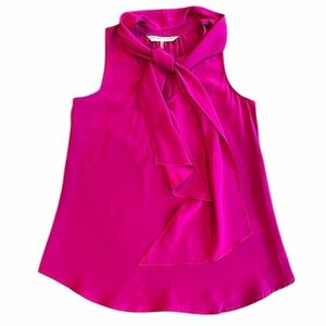 Trina Turk 100% Silk Fuchsia Tie-Neck Blouse – Size S